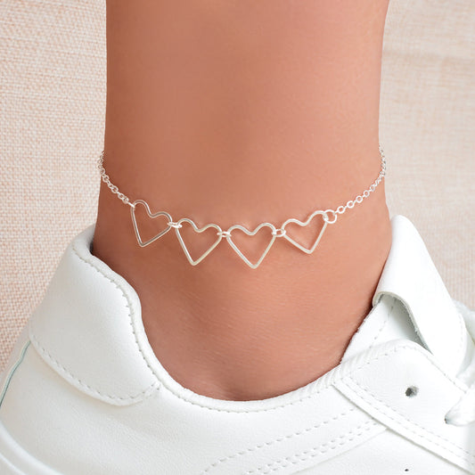 Hollow Heart Charm Adjustable Anklet Beach Accessories Minimalist Foot Jewellery-0