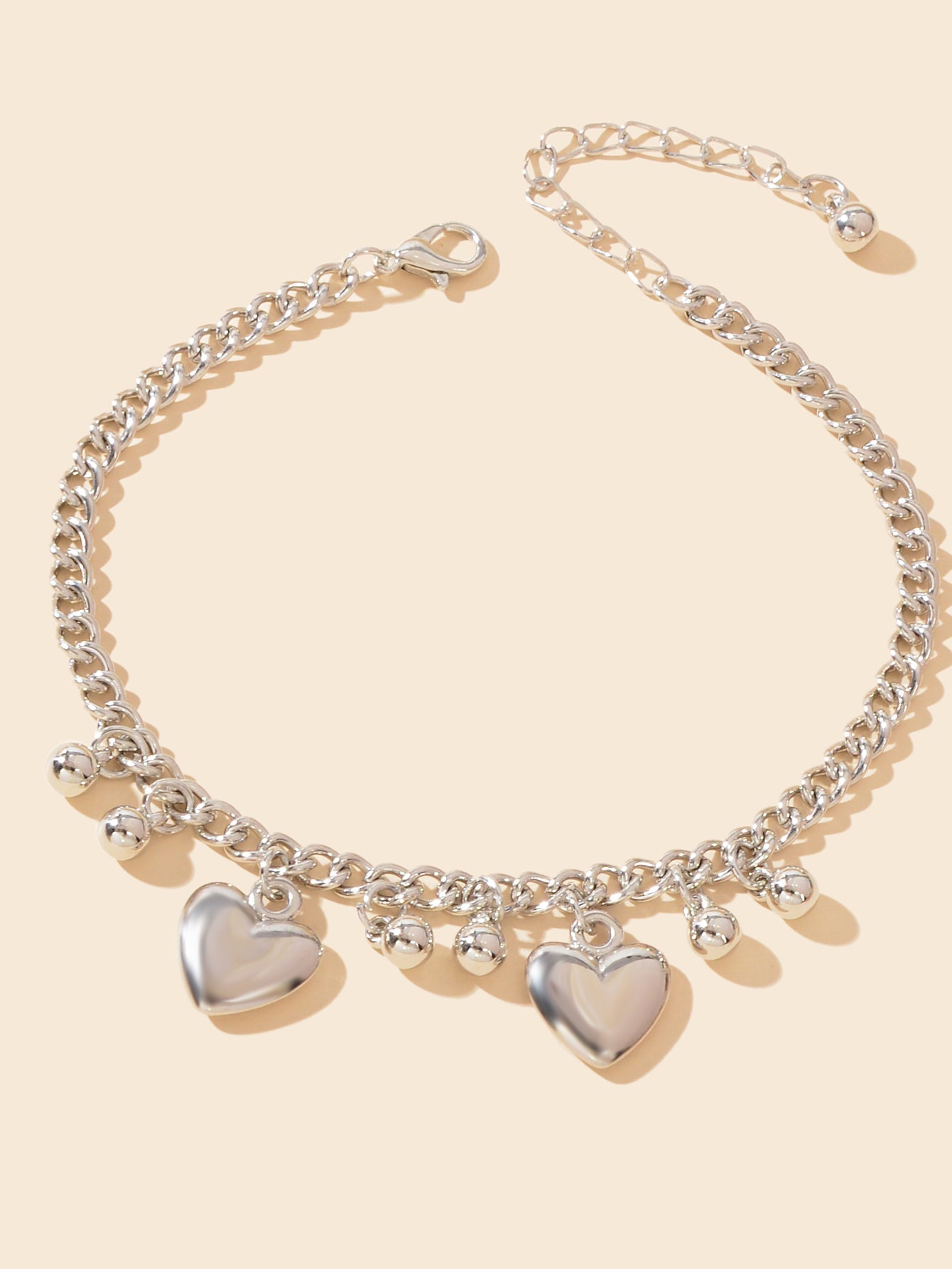 Bohemia Chic Silver Bead Heart Charm Anklet Barefoot Beach Foot Jewelry Bracelet-1